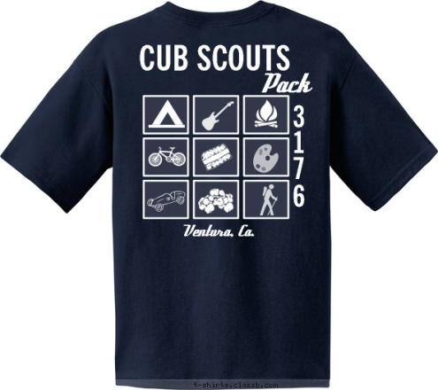 3 1 7 6 Ventura, Ca. Ventura, Ca. 6 7 1 3 Pack CUB SCOUTS T-shirt Design 3176 tshirt 2010