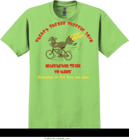 Sponsored by Top Food and Drug Interurban Trail
50 Miler Turkey Burner Classic 2010 T-shirt Design Turkey Burner Classic