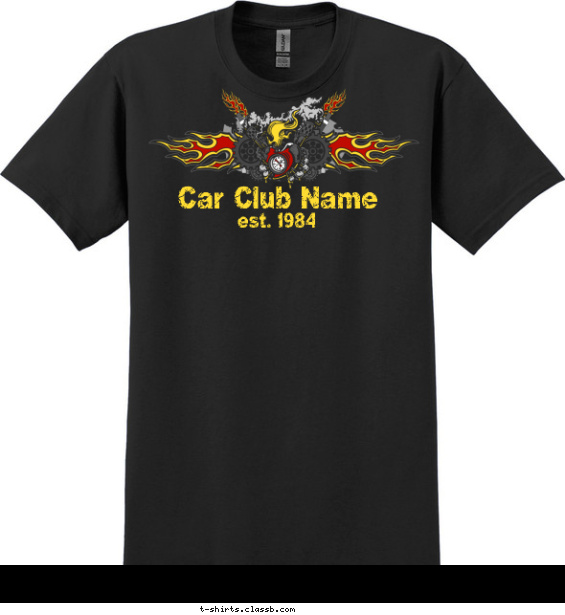 Embellished Fire Winged Car Club T-shirt Design