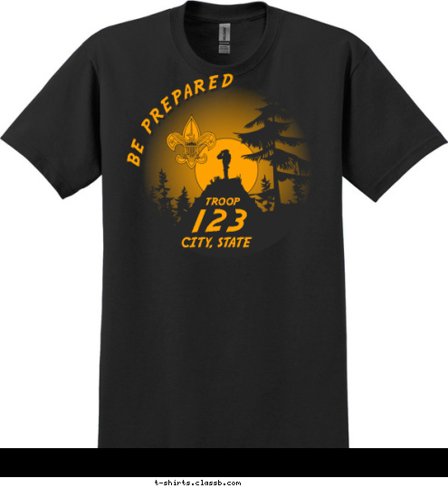 TROOP 123
 CITY, STATE BE PREPARED T-shirt Design Sp2121