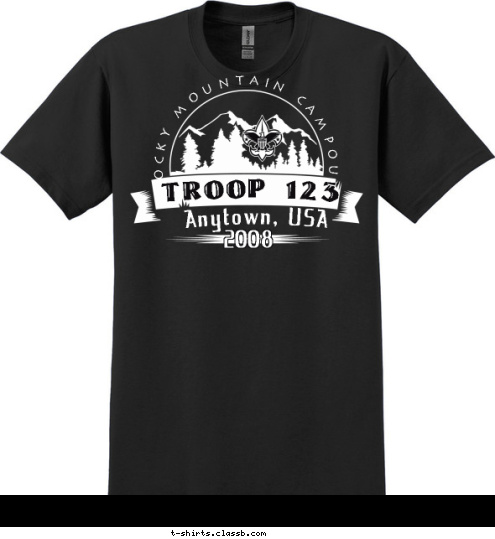 2008 Anytown, USA ROCKY MOUNTAIN CAMPOUT TROOP 123 T-shirt Design 