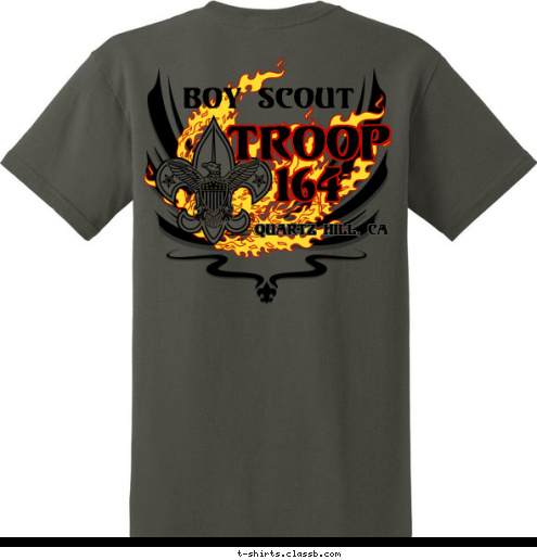 TROOP
164 Boy Scout QUARTZ HILL, CA TROOP
164 T-shirt Design OLIVE LOGO FLAMES 164