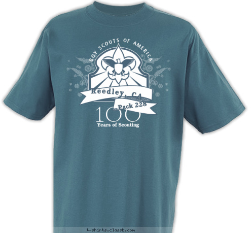 Reedley, CA Pack 228 BOY SCOUTS OF AMERICA 100 Years of Scouting T-shirt Design 