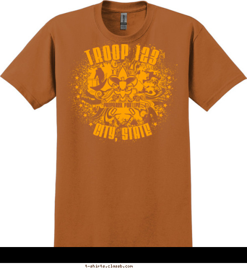 Your text here! New Text TROOP 123 CITY, STATE PREPARED. FOR LIFE. T-shirt Design SP3193