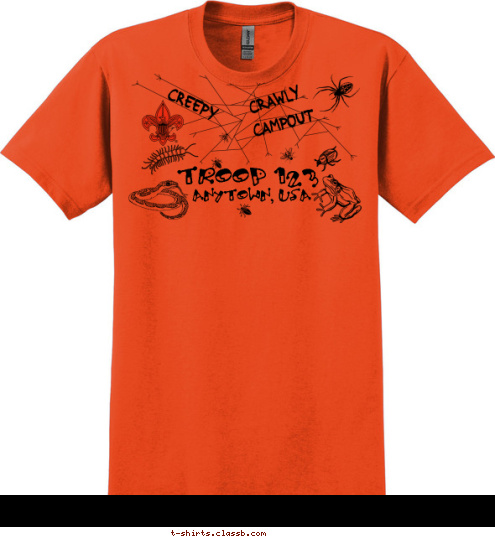 CAMPOUT CRAWLY CREEPY ANYTOWN, USA TROOP 123 T-shirt Design SP839