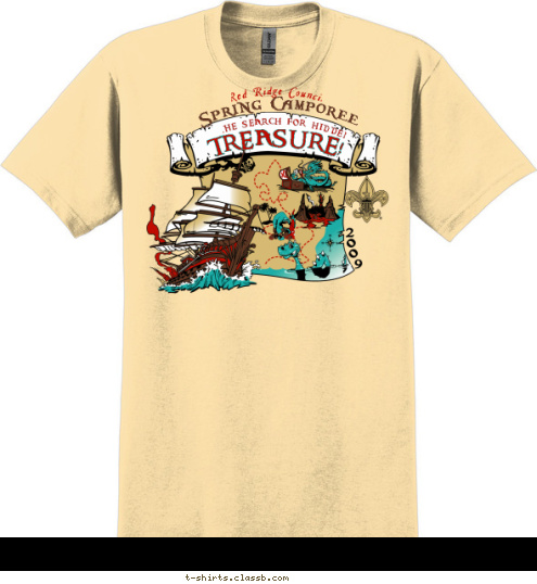 TREASURE! THE SEARCH FOR HIDDEN  Spring Camporee Red Ridge Council T-shirt Design SP1451