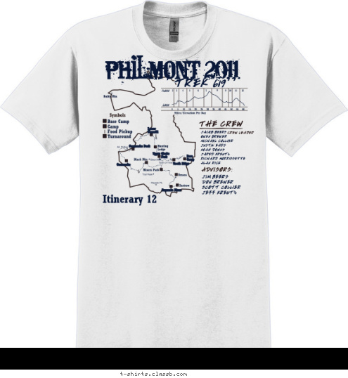 PHILMONT 2011 TREK 619 THE CREW JACOB BEERS
OWEN BREWER
MICHAEL COLLIER
JUSTIN EADS
NOAH DOWNS
JARED KREUTZ
RICHARD MORRISSETTE
ALAN RICE CREW LEADER ADVISORS: JIM BEERS
DON BREWER
SCOTT COLLIER
JEFF KREUTZ Itinerary 12 T-shirt Design 