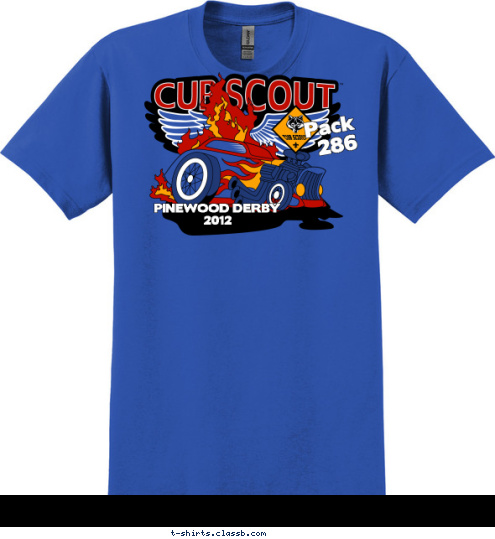 New Text Cub Scout Pack
286 PINEWOOD DERBY
2012 T-shirt Design 