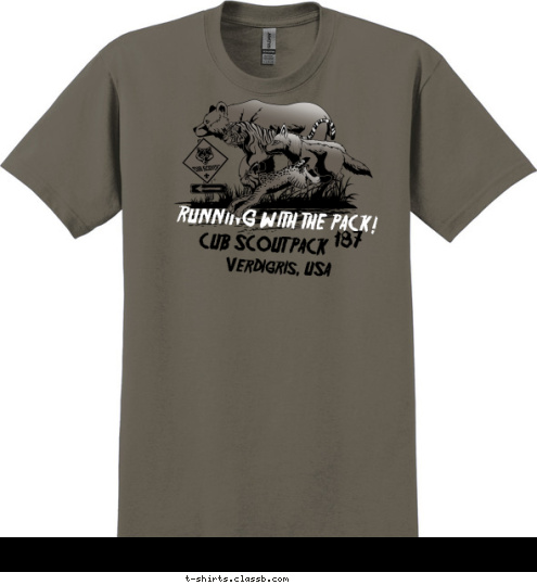 CUB SCOUT PACK  187 Verdigris, USA RUNNING WITH THE PACK! T-shirt Design 