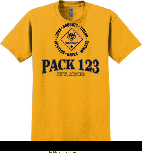 Pack 123 Pack 123 PACK 123 CITY, STATE T-shirt Design SP1430