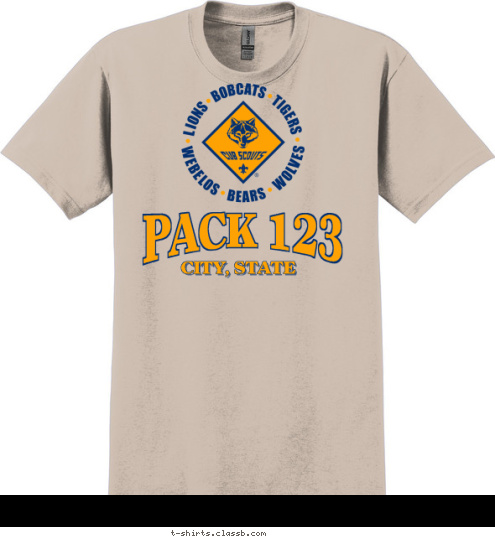 CITY, STATE
 PACK 123 T-shirt Design SP1431