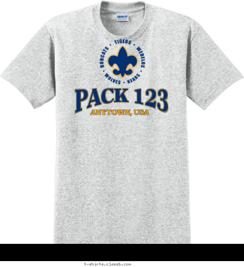 PACK 123 PACK 123 ANYTOWN, USA T-shirt Design 