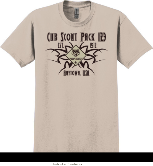 Cub Scout Pack 123 1912 EST. Anytown, USA T-shirt Design 