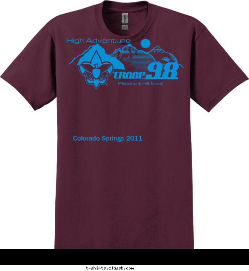 Colorado Springs 2011
 High Adventure TROOP Pleasant Hill, Iowa 98 T-shirt Design 