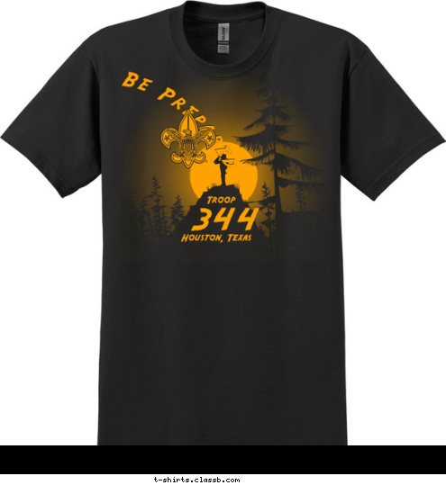 Houston, Texas 344 Troop Be Prepared T-shirt Design 