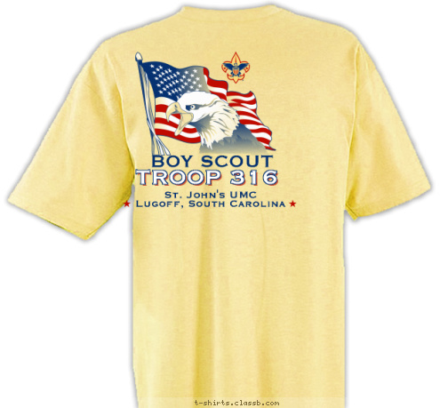 Lugoff,SC    St. John's UMC   BSA
TROOP
316   BOY SCOUT TROOP 316 St. John's UMC
Lugoff, South Carolina  T-shirt Design 