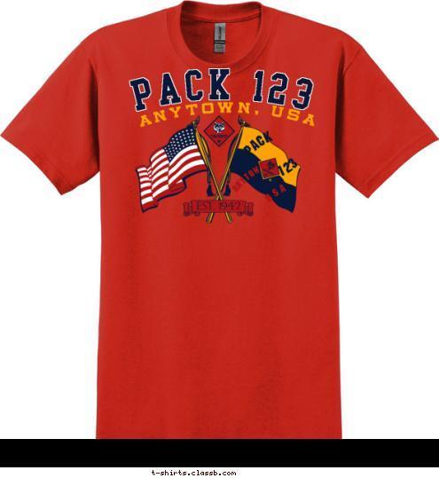 PACK 123 ANYTOWN, USA EST. 1942 PACK 123 USA ANYTOWN, T-shirt Design 