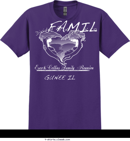 family New Text Divided by distance,          FAMILY united by roots. GUNEE IL JUNE,24-26 2011 Esco&Collins Family  Reunion T-shirt Design 