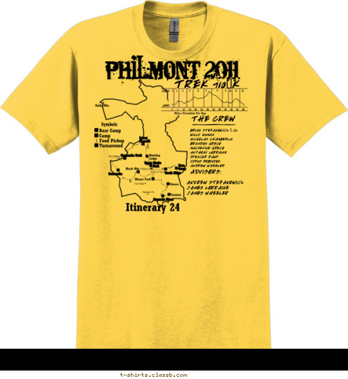 Crew 710-K  PHILMONT 2011 TREK 710-K THE CREW BRIAN STEFANOWICZ - CL
WILLY AUMAN
NICHOLAS CHAMBERLIN
BRANDON GRECO
MACKENZIE GRECO
ANTHONY LORRAINE
SPENCER RAUP
CYRUS ROBINSON
ANDREW WHEELER ADVISORS: ANDREW STEFANOWICZ
JAMES LORRAINE
JAMES WHEELER
 Itinerary 24 T-shirt Design 