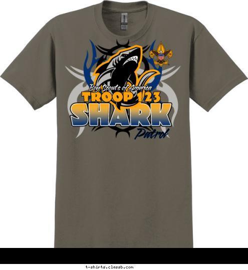 Boy Scouts of America TROOP 123 Patrol SHARK T-shirt Design SP2941