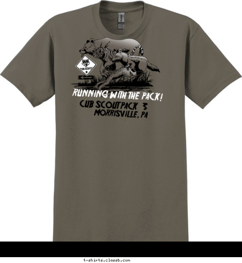 RUNNING WITH THE PACK! CUB SCOUT PACK  3 MORRISVILLE, PA T-shirt Design 