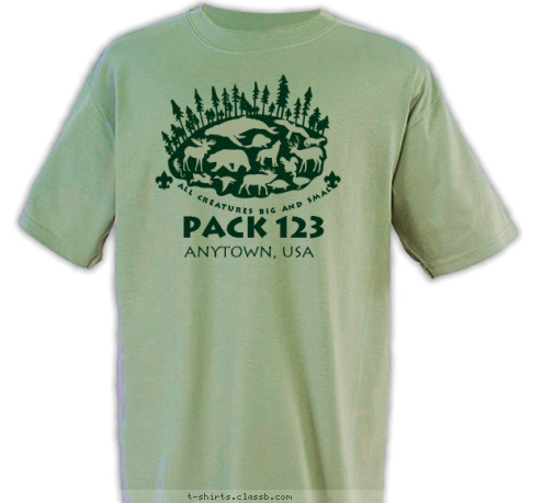 PACK 123 ALL CREATURES BIG AND SMALL ANYTOWN, USA T-shirt Design 