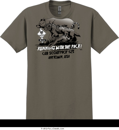 RUNNING WITH THE PACK! CUB SCOUT PACK  123 ANYTOWN, USA T-shirt Design 