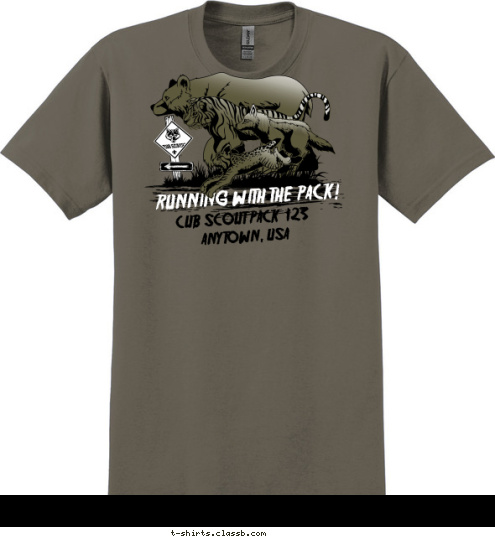 RUNNING WITH THE PACK! CUB SCOUT PACK  123 ANYTOWN, USA T-shirt Design 