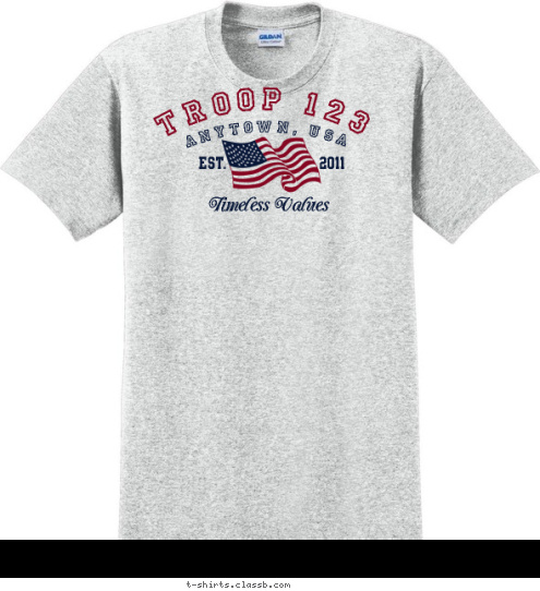 TROOP 123 ANYTOWN, USA 2011 EST. Timeless Values T-shirt Design 