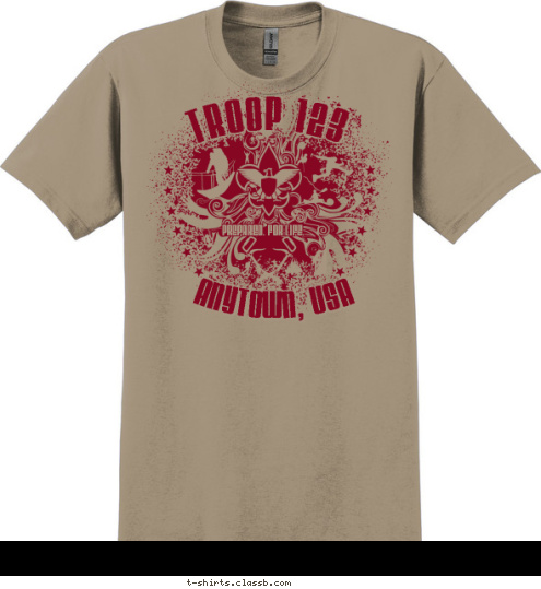 PREPARED. FOR LIFE. ANYTOWN, USA TROOP 123 T-shirt Design 