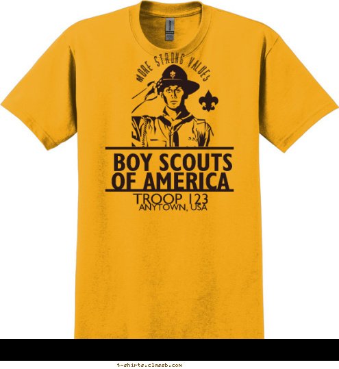 2010 1910 STRONG LEADERS, STRONG VALUES OF AMERICA BOY SCOUTS TROOP 123 ANYTOWN, USA T-shirt Design SP3293