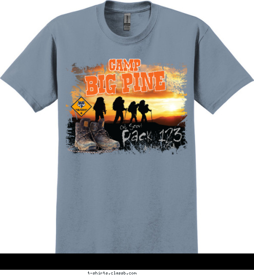 New Text Cub Scout BIG PINE Anytown, USA Pack 123 CAMP T-shirt Design SP3403