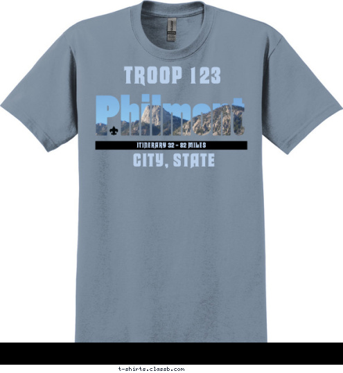 New Text Boy Scouts Of America ITINERARY 32 - 82 MILES TROOP 123 - ANYTOWN, USA T-shirt Design SP3415