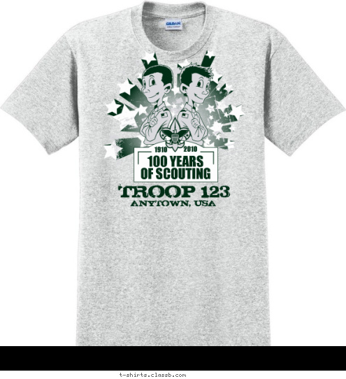 ANYTOWN, USA TROOP 123 2010 1910 100 YEARS
OF SCOUTING T-shirt Design SP3295