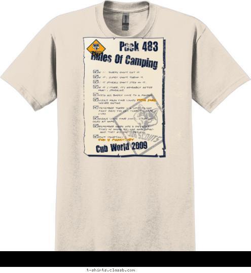 Cub World 2009 Rules Of Camping Pack 483 T-shirt Design 