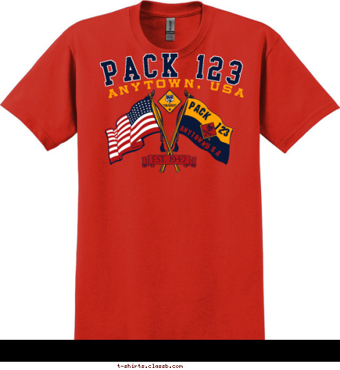 PACK 123 ANYTOWN, USA EST. 1942 PACK 123 USA ANYTOWN, T-shirt Design 