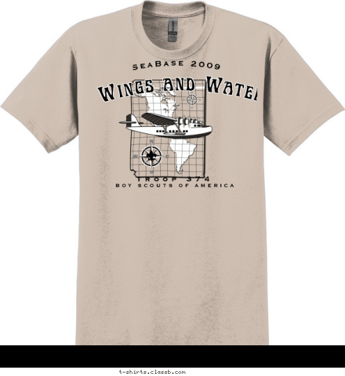 BOY SCOUTS OF AMERICA Troop 374 Wings and Water SeaBase 2009 T-shirt Design 