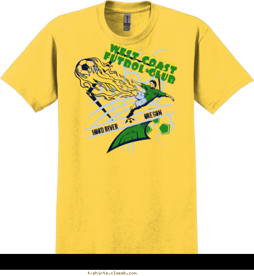 ROOSEVELT HIGH 2011 OREGON HOOD RIVER WEST COAST
FUTBOL CLUB T-shirt Design West Coast Futbol Club - 2