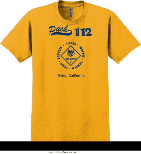 Niles, California 112 T-shirt Design Cub Scout Pack 112 Gold Shirt