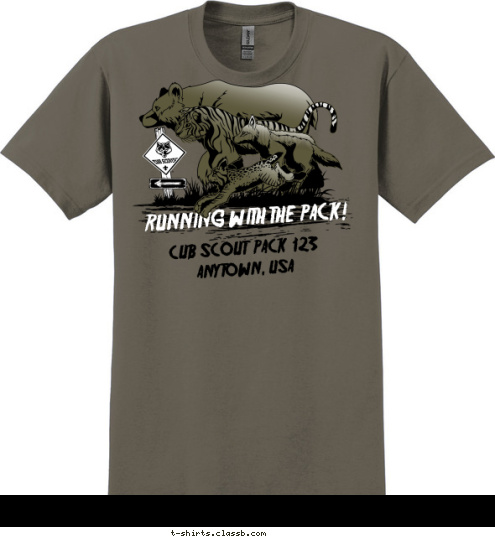 RUNNING WITH THE PACK! CUB SCOUT  PACK  123 ANYTOWN, USA T-shirt Design 