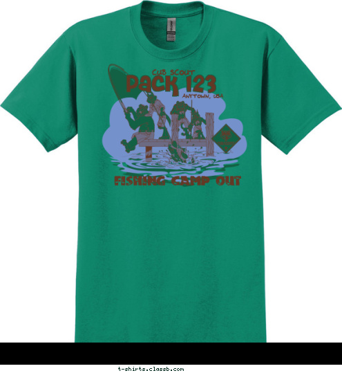 New Text New Text New Text Pack 123 ANYTOWN, USA FISHING CAMP OUT CUB SCOUT T-shirt Design 