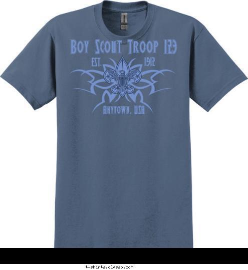 1912 EST. Anytown, USA Boy Scout Troop 123 T-shirt Design 