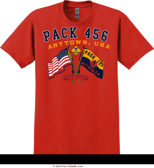 PACK 456 ANYTOWN, USA EST. 1942 PACK 123 USA ANYTOWN, T-shirt Design 