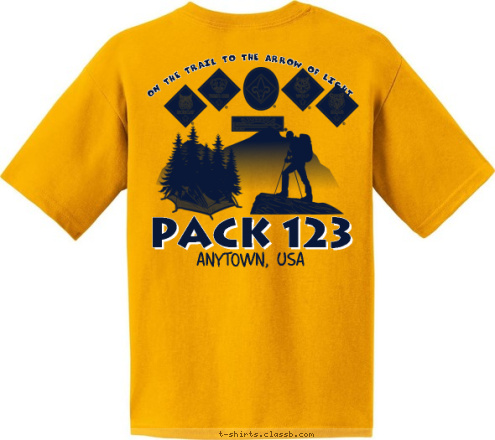 New Text Pack 123 Anytown, USA ON THE TRAIL TO THE ARROW OF LIGHT anytown, usa PACK 123 T-shirt Design 