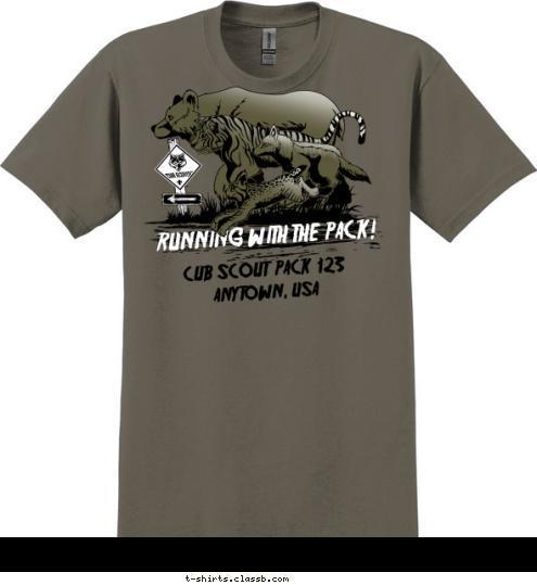 RUNNING WITH THE PACK! CUB SCOUT  PACK  123 ANYTOWN, USA T-shirt Design 