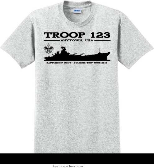 ANYTOWN, USA BATTLESHIP COVE • SUMMER TRIP JUNE 2011 TROOP 123 T-shirt Design SP3590