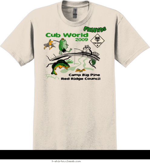 FISHING WITH  FRIENDS Red Ridge Council Camp Big Pine 2009 Cub World T-shirt Design 