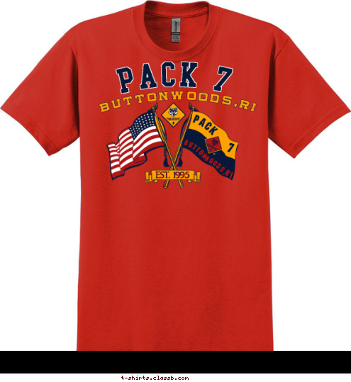 WOODS, PACK 7 BUTTONWOODS,RI EST. 1995 PACK 7 RI BUTTON T-shirt Design 