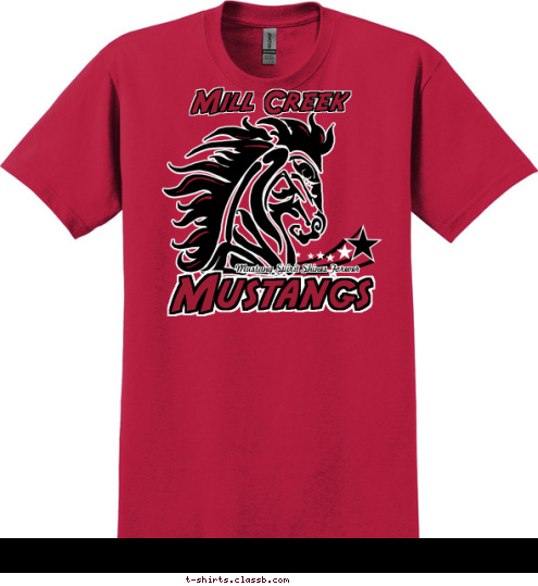 Mill Creek Mustangs Mustang Spirit Shines Forever T-shirt Design Mill Creek 2011 Red Shirt Thin Border