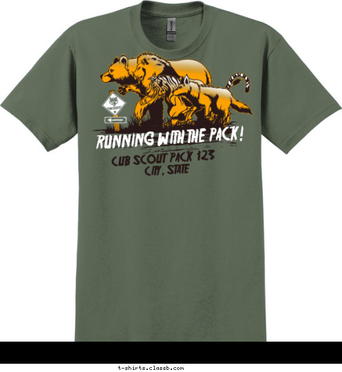 RUNNING WITH THE PACK! CUB SCOUT  PACK  123 CITY, STATE
 T-shirt Design SP3695